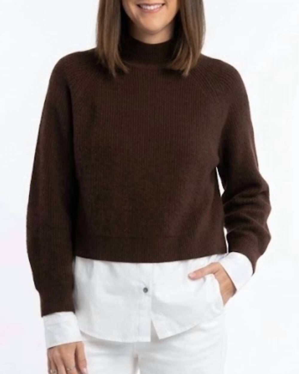 NEW ENTRO birch layered sweater in brown